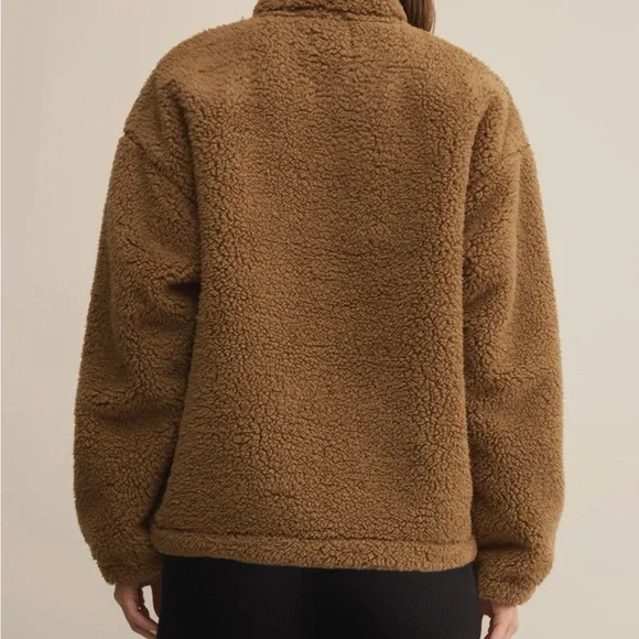 Z Supply Brooklyn Sherpa Jacket Soft Teddy Pullover in Camel Brown Small - Picture 2 of 6